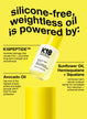 silicone-free weightless oil is powered: K18PEPTIDE(TM), Avocado Oil, Sunflower Oil, Hemisqualane + Squalane.
